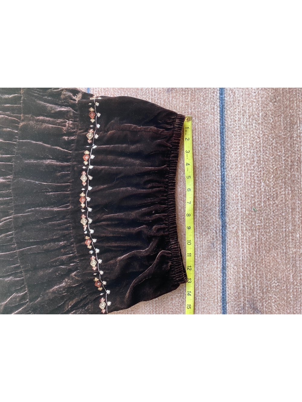 Boho chic chocolate brown embroidered tiered velvet maxi skirt Ren Faire fairy M - Picture 3 of 6